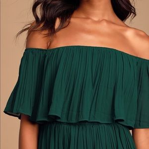 Lulu’s off-the-shoulder Emerald Ruffle Mini Dress